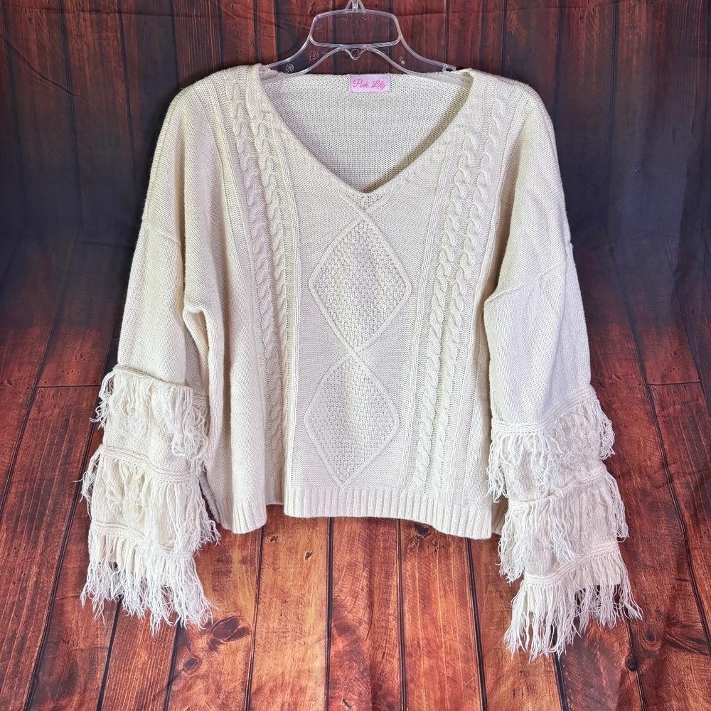 Pink Lily‎ Cropped Sweater Ivory Boho